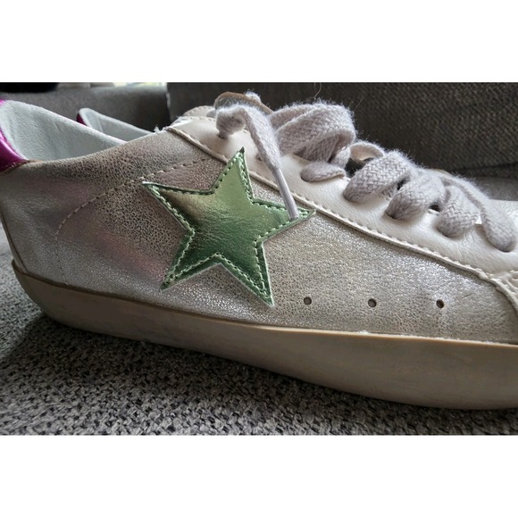 Shu Shop Paula Silver Distressed Shoes Sneakers Shiny Star US 7.5 - Picture 3 of 13